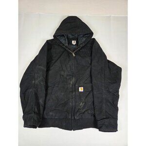 Carhartt Men Size XL Tall Black Thermal Lined Duck Canvas Active Jacket Hoodie